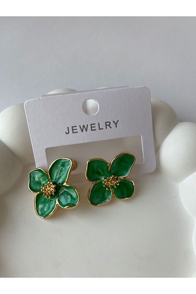 marsel aksesuar Green Flower Figured Earrings