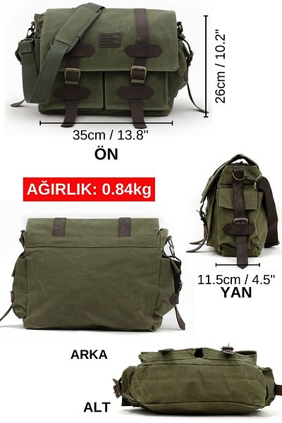 DARK COTTON 7156 Baltimore Khaki Green Water Resistant Shoulder Laptop School Postman Travel Outdoor Bag