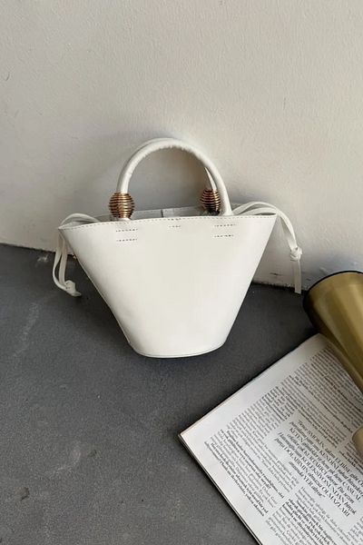LEONAS Mini Shopper Hand and Shoulder Bag with Metallic Detail Paella White