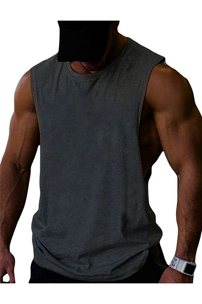 RUTBİL SPORTS Fitness Tank Top Gym Fitness Tank Top Athlete Tank Top Sport Athlete Tank Top Fitness Dark Silver Grey