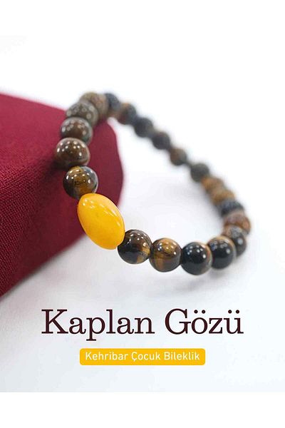 Mina Souvenir Amber and Natural Stone Children's Bracelet, Natural Stone Bracelet, Amber Bracelet with Certificate