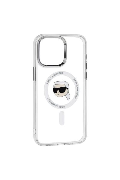 Karl Lagerfeld Case for iPhone 15 Pro Max - Karl Lagerfeld IML MagSafe (KLHMP15XHLSKIH) - White Metal Karl`s Head