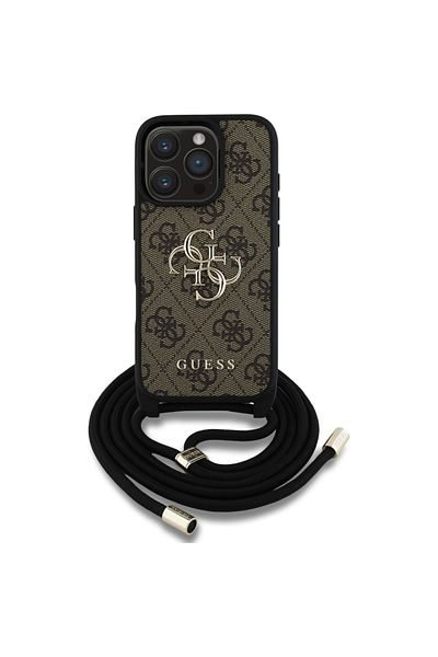 Guess Case for iPhone 16 Pro - Guess Hardcase 4G Big Logo with Cord Strap (GUHCP16LP4GMGCRW) - Brown