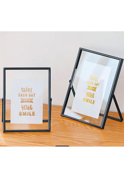 Verda Çerçeve Rama metalica neagra 13x18 Cm! Ramă foto decorativă elegantă! Cadru dublu din sticlă cu picioare