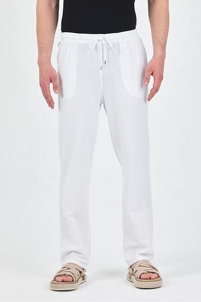 kırtex sport k teks şekil Men's White Elastic Waist 100% Cotton Trousers