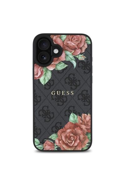 Guess Case for iPhone 16 - Guess Hardcase 4G Flower Print MagSafe (GUHMP16SP4ROPEMCK) - Black