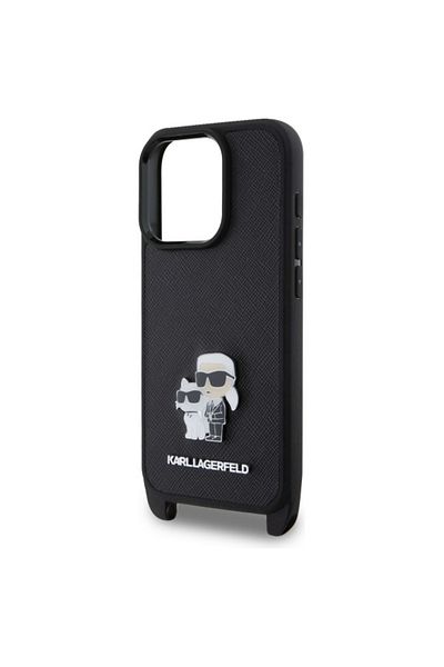 Karl Lagerfeld IPhone 16 Pro Case - Karl Lagerfeld Saffiano Crossbody (KLHCP16LSAKCPBK) - Metal Pin Karl&Choupette