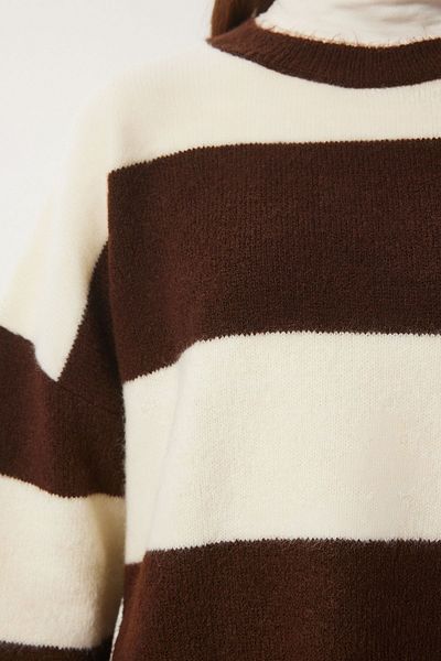 KURGAN TEKSTİL Women's Striped Soft Crew Neck Knitwear Sweater