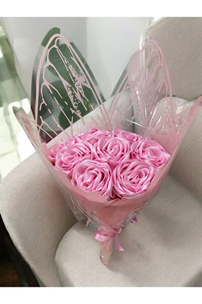 Baalaa Kelebek buketi-Kurdeleden el emeği gül-12 adet-Yapay çiçek buketi(NOT YAZILIR)