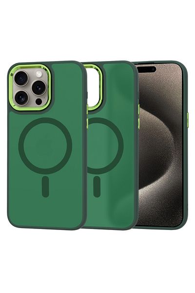 Techsuit Case for iPhone 15 Pro Max - Techsuit HaloFrost MagSafe Series (Green Camera Frame) - Midnight Green
