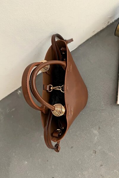 LEONAS Mini Shopper Hand and Shoulder Bag with Metallic Detail Paella Tan