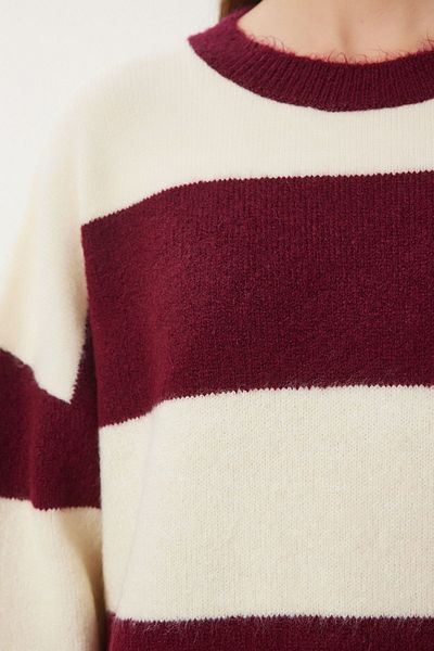 KURGAN TEKSTİL Women's Striped Soft Crew Neck Knitwear Sweater