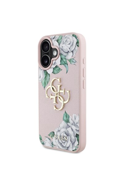Guess Carcasă pentru iPhone 16 - Guess Hardcase 4G Grained Roses Big Logo (GUHCP16SPGROP4MP) - Roz