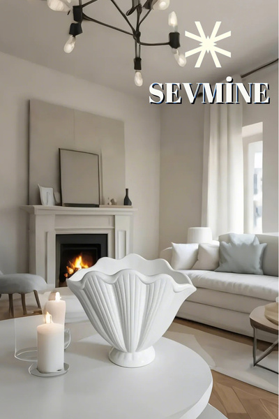 SEVMİNE Vază de stridii din beton alb de 16 cm - realizată manual, stil boem și scandinav, obiect decorativ pentru cadou