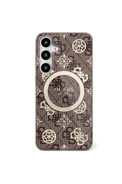 Guess Case for Samsung Galaxy S25 - Guess IML Peony On 4G Background MagSafe (GUHMS25SH4PYEEW) - Brown
