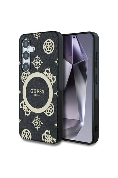 Guess Case for Samsung Galaxy S25 - Guess IML Peony On 4G Background MagSafe (GUHMS25SH4PYEEK) - Black