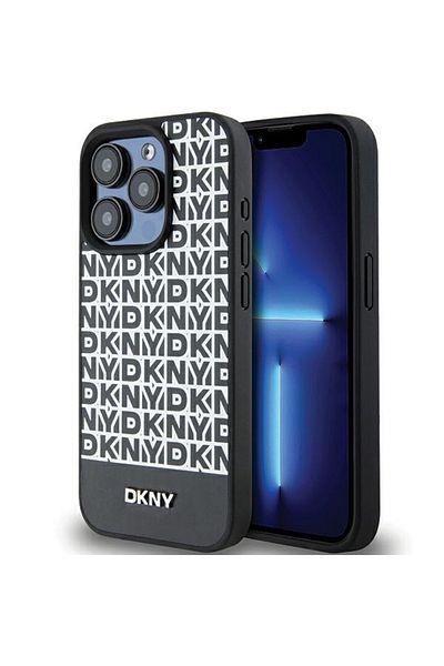 Dkny Husă pentru iPhone 15 Pro Max - DKNY din piele, model imprimat, logo metalic, MagSafe (DKHMP15XPSOSPK) - Negru