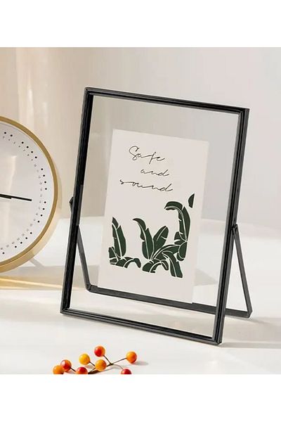 Verda Çerçeve Rama metalica neagra 13x18 Cm! Ramă foto decorativă elegantă! Cadru dublu din sticlă cu picioare