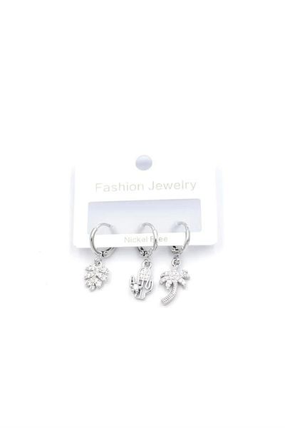 PRATİKOBA 3-Piece Cactus Earrings - Silver