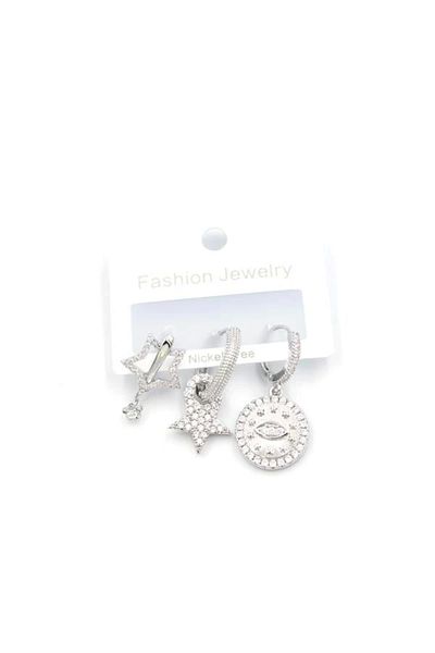 PRATİKOBA 3-Piece Star Earrings - Silver