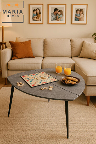 MARIA HOMES Tri-fold grey stone finish accent table with metal legs