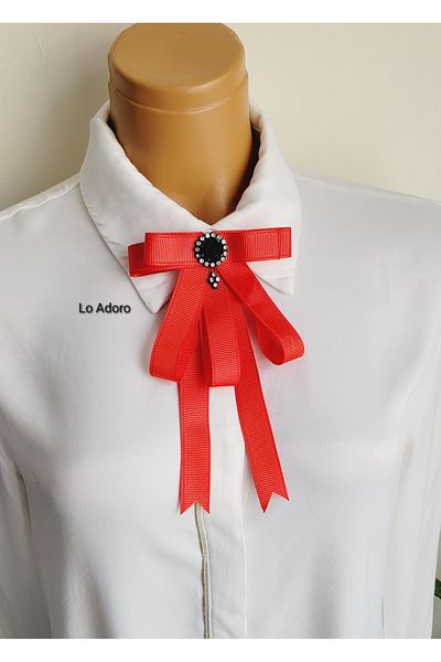 LO ADORO Women's Red Tie Shirt Accessory Rose Detail Ornate Tie Collar Pin Brooch Special Design Tie