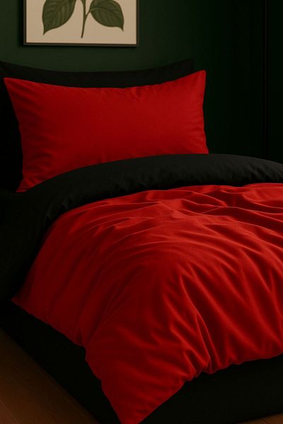 GARDEN ROOM Single Duvet Cover Set with Elastic Sheets Red / Black