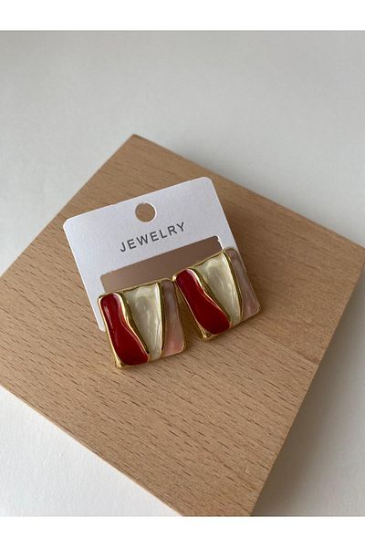 marsel aksesuar Pink Colorful Enameled Gold Square Earrings