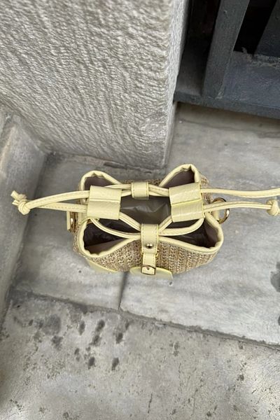 LEONAS Straw and Faux Leather Design Cross Women's Shoulder Bag Buch Yellow