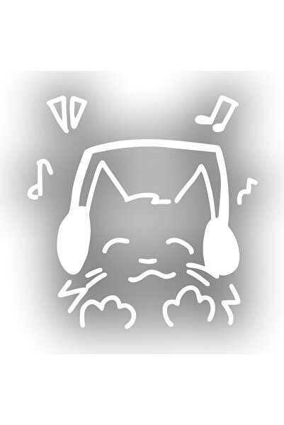 Reysa Tasarım ملصق قطة تستمع إلى الموسيقى مقاس 17 × 17 سم باللون الأبيض