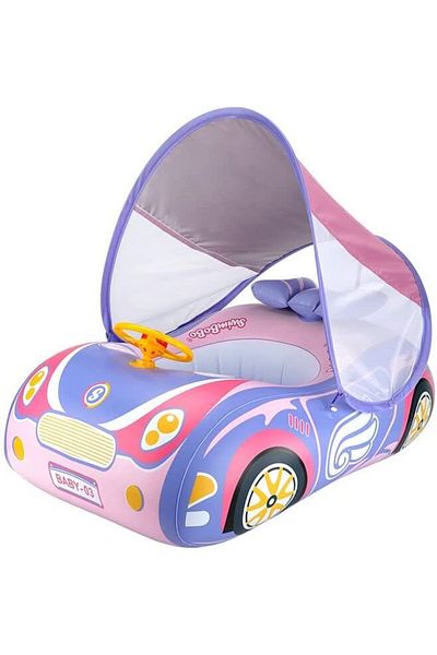 bebeLOGIC Swimming ring with sunshade for babies and children, inflatable car, purple, suitable for 1-4 years