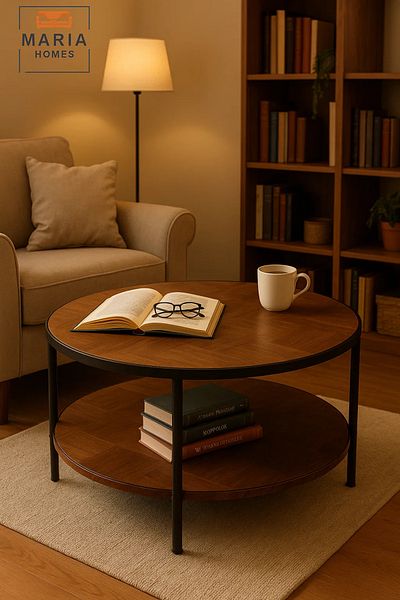 MARIA HOMES Large chevron finish coffee table with extra storage shelf