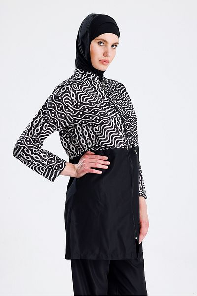 medipek Water Repellent Parachute Hijab Swimsuit Black White