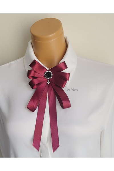 LO ADORO Women's Tie Shirt Accessory Stone Detail Ornate Tie Women's Collar Pin Brooch Special Design Tie