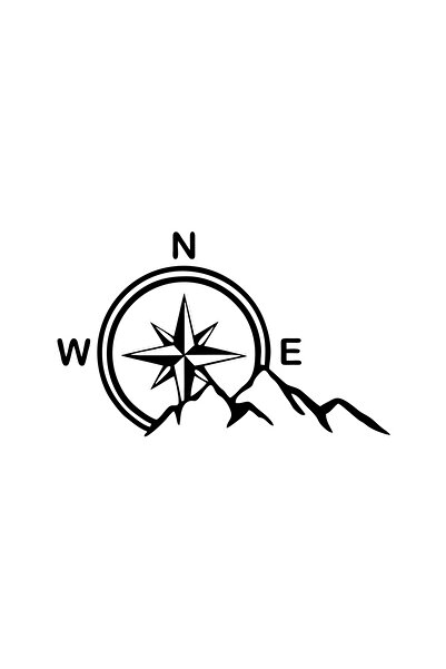 Reysa Tasarım ملصق الجبل والبوصلة مقاس 17×17 سم باللون الأسود