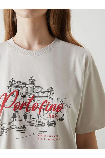 LC Waikiki Tricou oversize pentru damă, gri LCW Vision, cu decolteu rotund