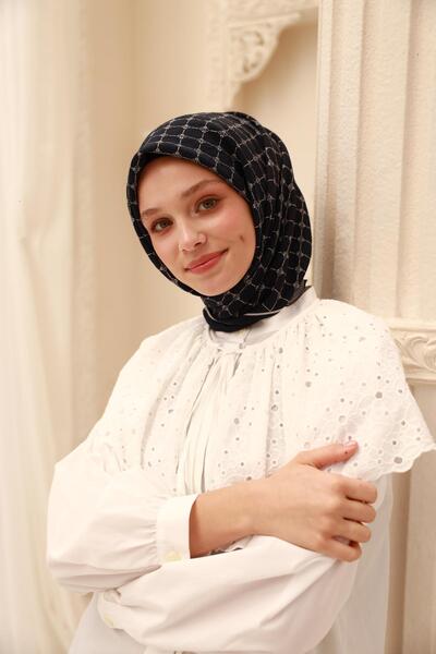 Silk Home Olinda Scarf 48004 -6485 90 X 90 Navy Blue - White 73