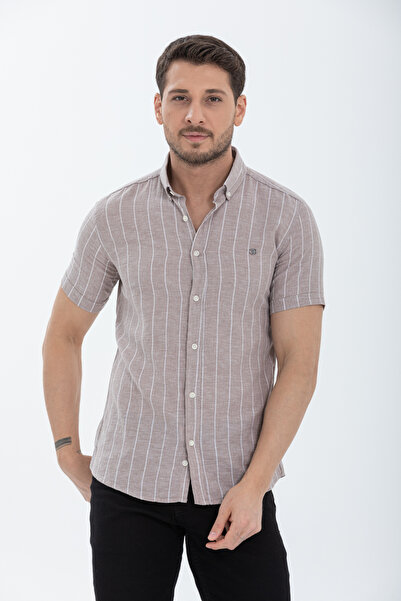 Klothy Ανδρικό κοντομάνικο ριγέ λινό πουκάμισο 2585