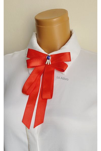 LO ADORO Women's Red Tie Shirt Accessory Stone Ornament Tie Women's Collar Pin Brooch Special Design Tie