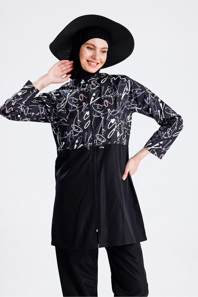 medipek Water Repellent Parachute Hijab Swimsuit Straw Hat Not Included Black Written