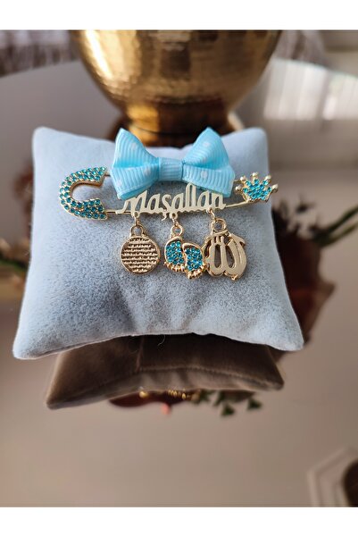 Sahi Aksesuar دبوس طية صدر السترة مكتوب عليه فيونكة زرقاء منقطة ما شاء الله -...