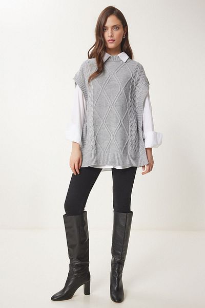 KURGAN TEKSTİL Women's Oversize Knitwear Sweater with Binding Detail