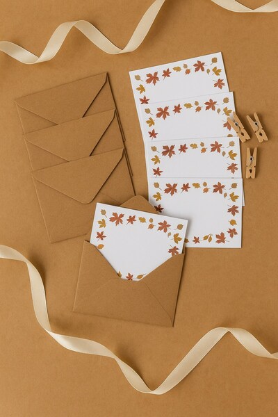 Emtory Home 15 Adet Kraft Zarf ve Mandallı  Autumn Kart - Hediye Paketleme Ka...