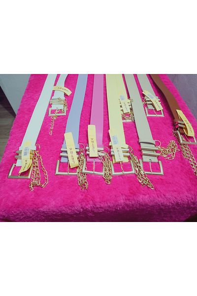 hoaryage Faux Leather Belt with Chain Accessories Average Length 108 cm Width 3.8 cm