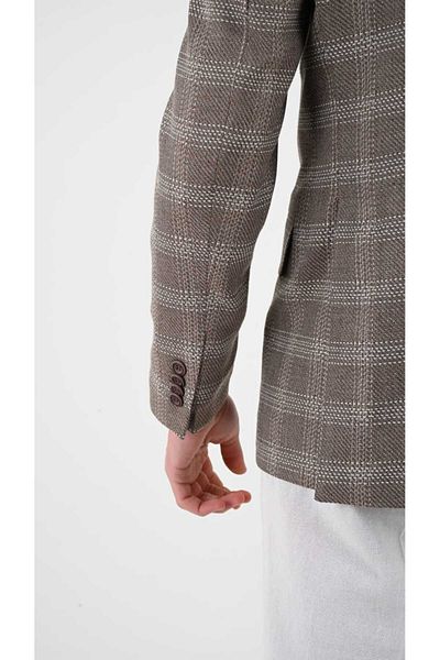 Savira Slimfit ανδρικό μπουφάν με διπλό στήθος με μυτερό γιακά drop 6 υφαντό ύφασμα