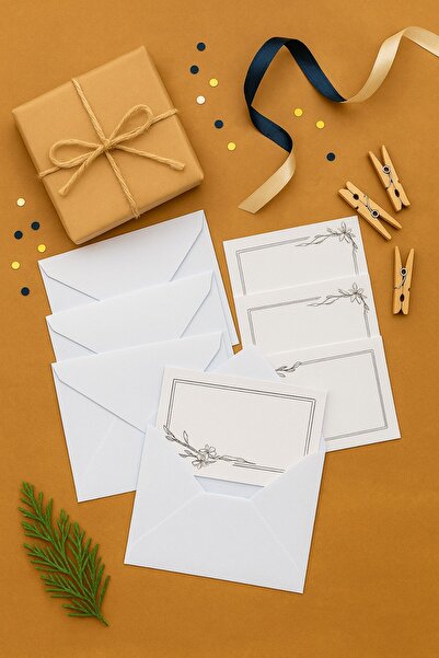 Emtory Home 15 Adet Beyaz Zarf ve Mandallı Çiçek Çerçeve Kart - Hediye Paketl...