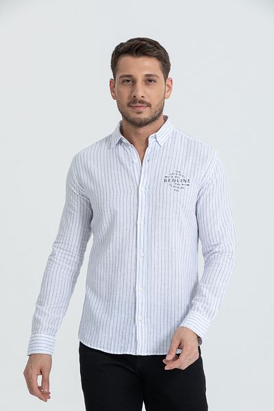 Klothy Men's Long Sleeve Striped Premium Linen Shirt 2618
