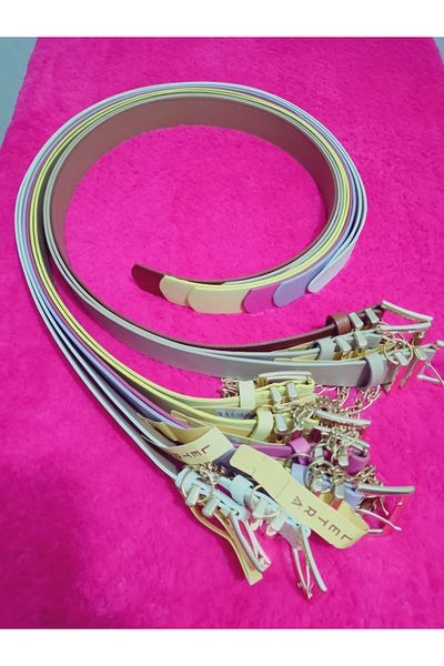hoaryage Faux Leather Belt with Chain Accessories Average Length 108 cm Width 3.8 cm