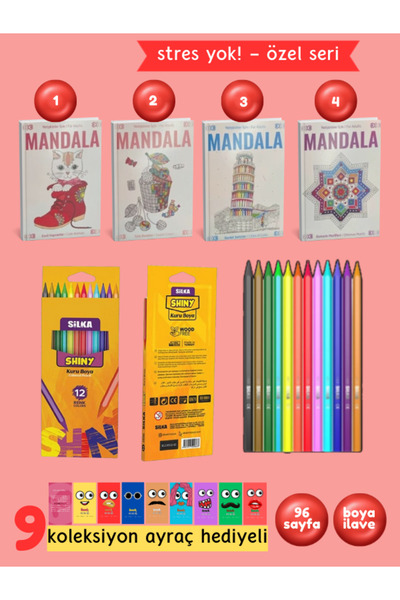 Pembe Pasaj Yetişkinler İçin Mandala Boyama Kitabı Büyükler İçin Mandala Terapi Seti 3 Kitap