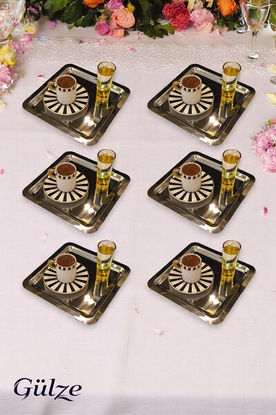 Maglor 6 Pieces Stainless Steel Square / Sude Model Luxury Presentation Tray